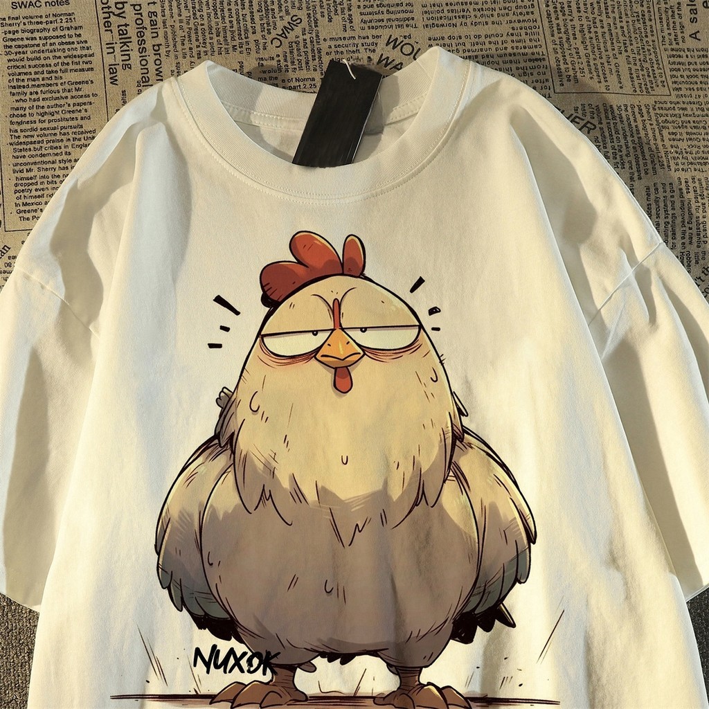 🚚【จัดส่งจากไทย】เสื้อยืดพิมพ์ลายไก่น่ารักย้อนยุคสไตล์ญี่ปุ่น คอกลม ผ้าเนื้อนุ่ม สวมใส่สบาย