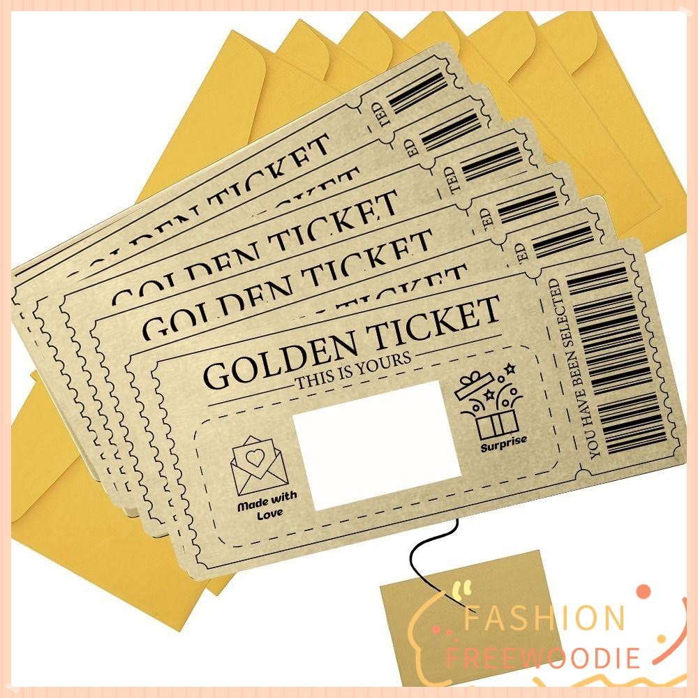 Freewoodie Golden Ticket Scratch- Card, Scratch Ticket Concert Ticket, with Envelope Party Favor Raf