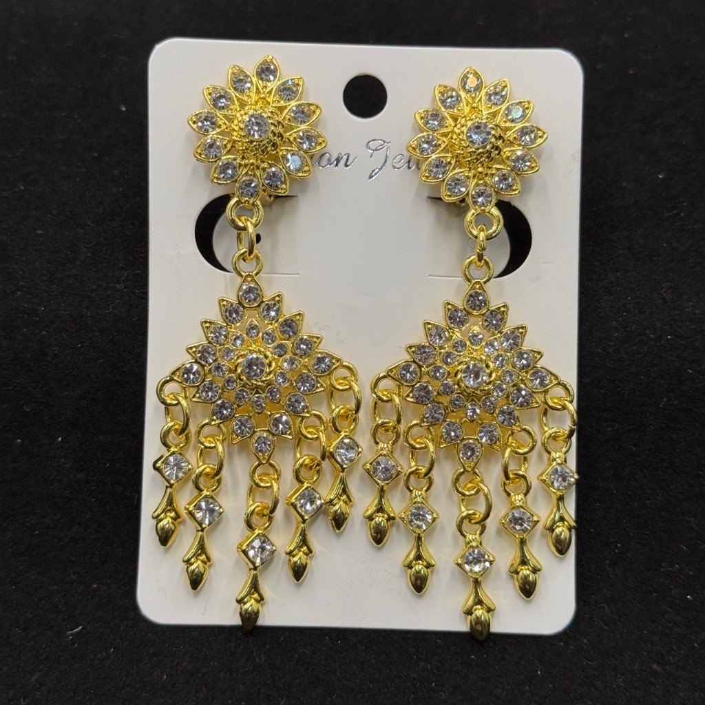 ต่างหูแบบหนีบ สีทอง สีเงิน พิ้งโกลด์ ต่างหูเครื่องประดับไทย เด็กใส่ได้