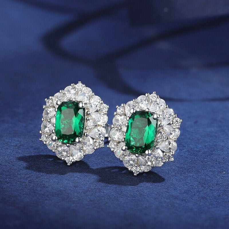 ฝรั่งเศสเลียนแบบนกพิราบไข่สีเขียวต่างหูไมโครไลเพทายระดับไฮเอนด์แฟชั่นต่างหูเรขาคณิต