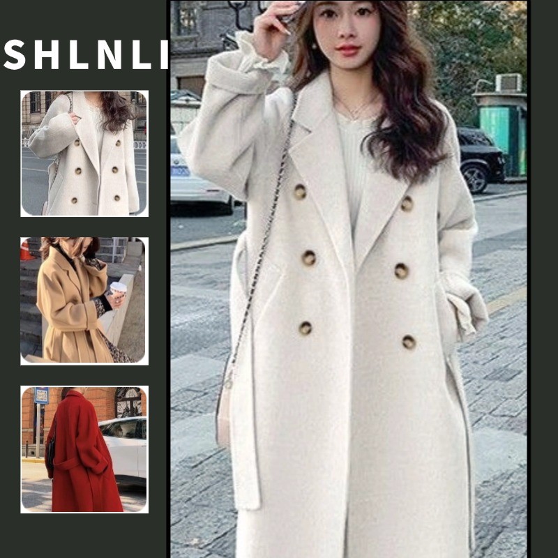 เสื้อผู้หญิงสไตล์เกาหลีสำหรับฤดูใบไม้ร่วงและฤดูหนาว สีทึบ แบบหลวมและกระชับ สไตล์แจ็คเก็ตยาวเรียบง่าย