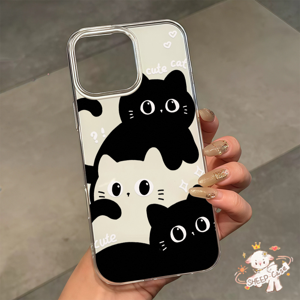 ✨ นี่ยม! ✨ เคสครีม IMD แมวขาวดำน่ารัก สําหรับIPhone16 15 13 12 11 7 8plus Pro Promax X XR XS ทนต่อการเสียดสี คุณภาพสูง ราคา ถูกที่สุด ดีลบีเคเค
