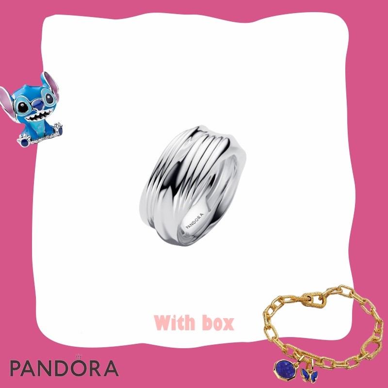 พร้อมกล่อง Pandora Fashion Design แหวนทวิสต์ดับเบิล สแตนเลสซิลเวอร์ S925 แท้ หมายเลข 193890C00