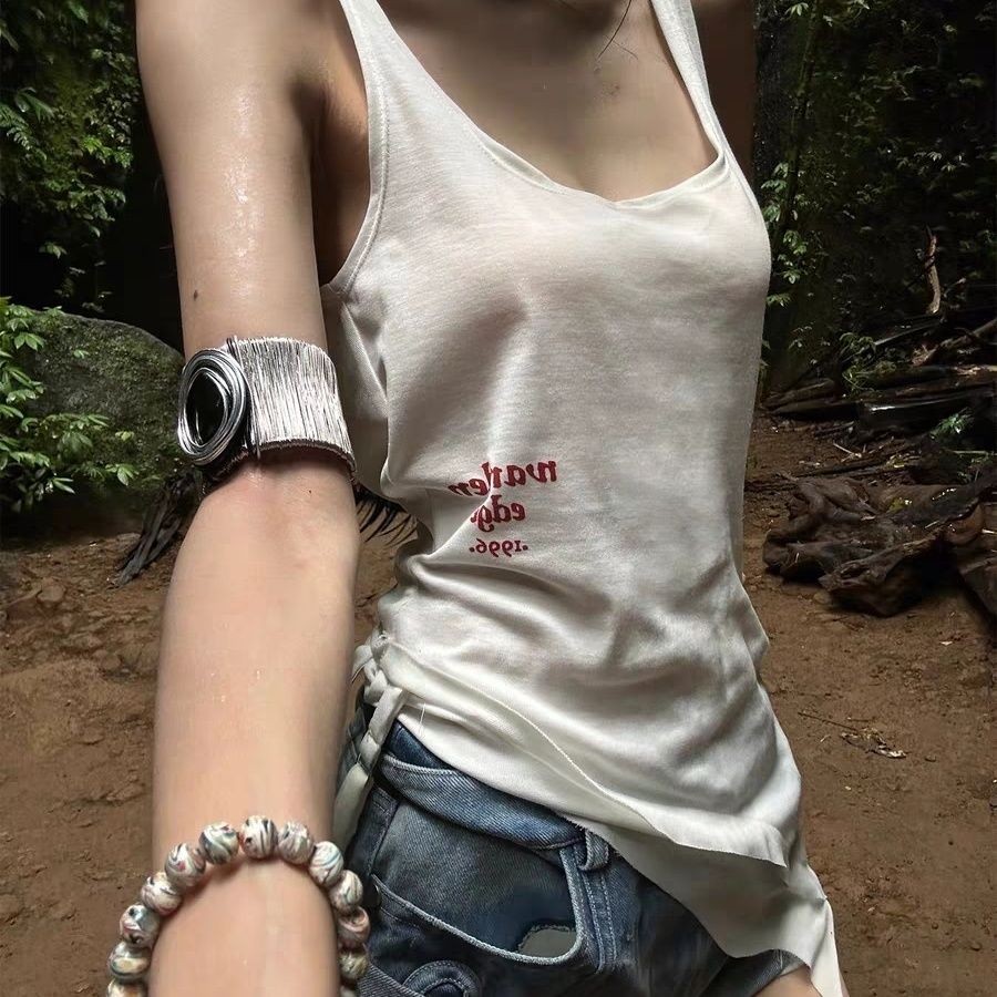 American Retro Pure Desire Camisole สวมใส่ด้านนอกได้ ออกแบบSlim-fit แขนกุด Backless สำหรับผู้หญิง
