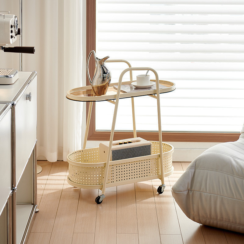 Bemular Home PJ1 ครีมสไตล์รถเข็นโต๊ะกาแฟห้องนั่งเล่นในครัวเรือน Nordic โมเดิร์นขนาดเล็ก Apartment โต