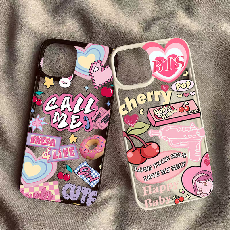 Sweetheart Cherry Love Heart สําหรับ Samsung S25 S24 S23 Ultra Plus S20 S21 S23 S24 FE สีชมพูน่ารักการ์ตูนกรอบคริสตัลกันกระแทก Clear ป้องกัน