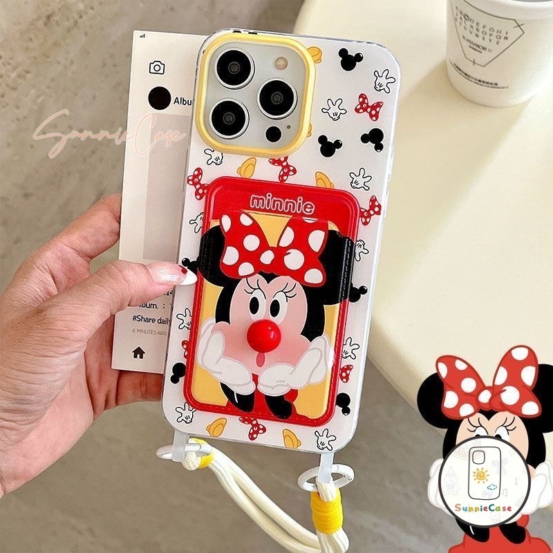 น่ารัก Minnie เคสไอโฟนXR Mickey สำหรับ IPhone 16 12 13 11 15 14 Pro Max XS XR X 7Plus 8Plus Max 8 7 Plus SEสายสะพาย เคส