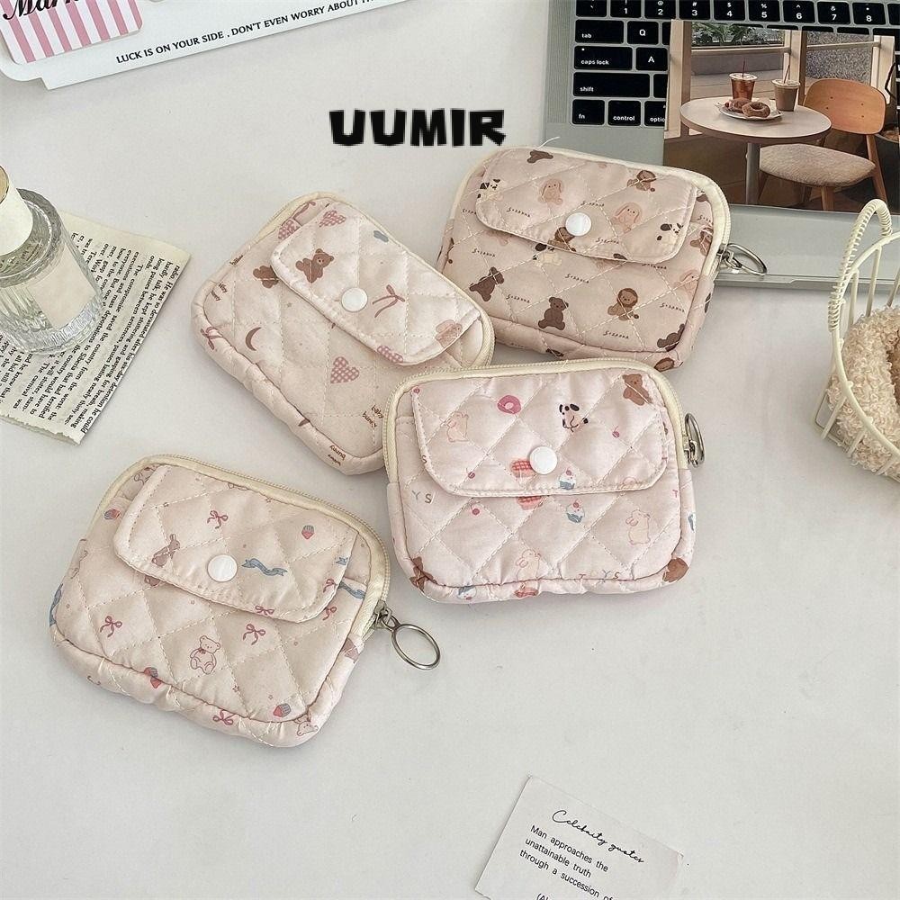 Uumir กระเป๋าเครื่องสําอางผ้านวม, กระเป๋าใส่เหรียญลายการ์ตูนลายดอกไม้, กระเป๋าเก็บของขนาดเล็กมัลติฟังก์ชั่นสําหรับผู้หญิง