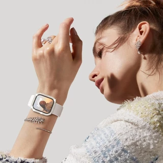 แก้ว + เพชรฝาครอบกรณีหน้าจอ Protetcor สําหรับ Apple Watch Series 10 42/46/40/44/41 มม.45 38 มม.49 มม.Bling PC กันชนกระจกนิรภัย iWatch Ultra 2 9 3 5 6 7 8 Se 4