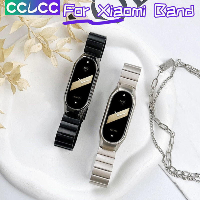Cclc สําหรับ Xiaomi Band 9 8 Pro หัวเข็มขัดไม้ไผ่สายรัดข้อมือสร้อยข้อมือ Mi Band 3 4 5 6 7 NFC รุ่น Slim Simple โลหะ Redmi สมาร์ทวอท์ช 4 5 Solid สแตนเลสสตีลห่วงเปลี่ยนสาย