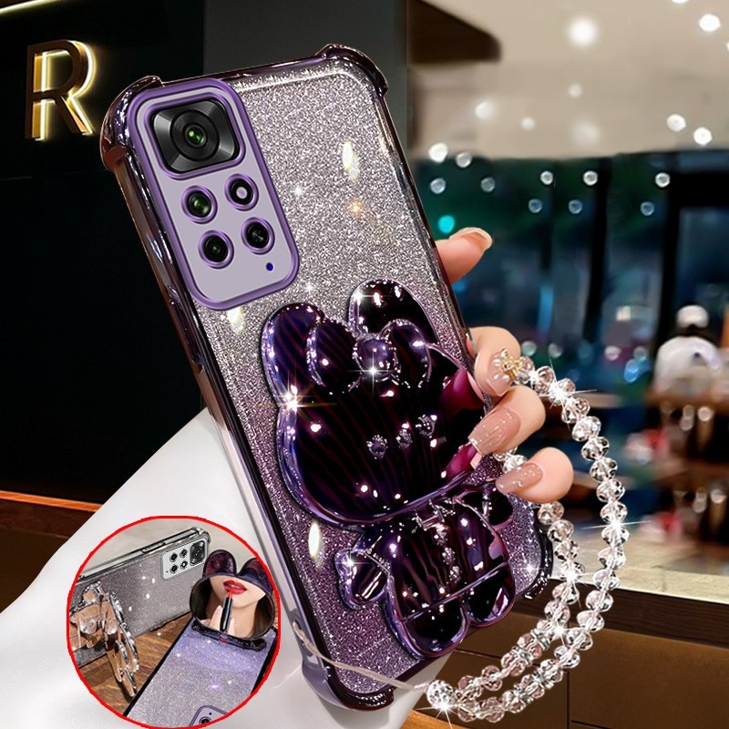 สําหรับ redmi note 11 4g redmi note 11s note 11 pro 5Gประกายสีชมพูเคสโทรศัพท์กันกระแทกกระต่ายแต่งหน้ากระจกผู้ถือซิลิโคนTPU Soft case XXXDA