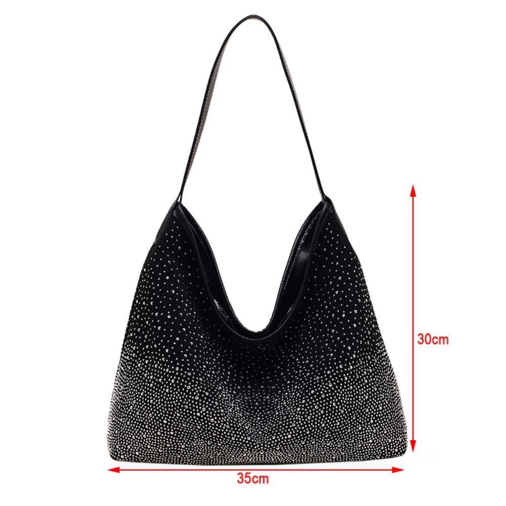 Trendyzone กระเป๋าสะพายไหล่, กระเป๋าถือ Rhinestone เงาความจุขนาดใหญ่, กระเป๋าโท้ตหนังกลับมีซิปสีทึบแฟชั่น