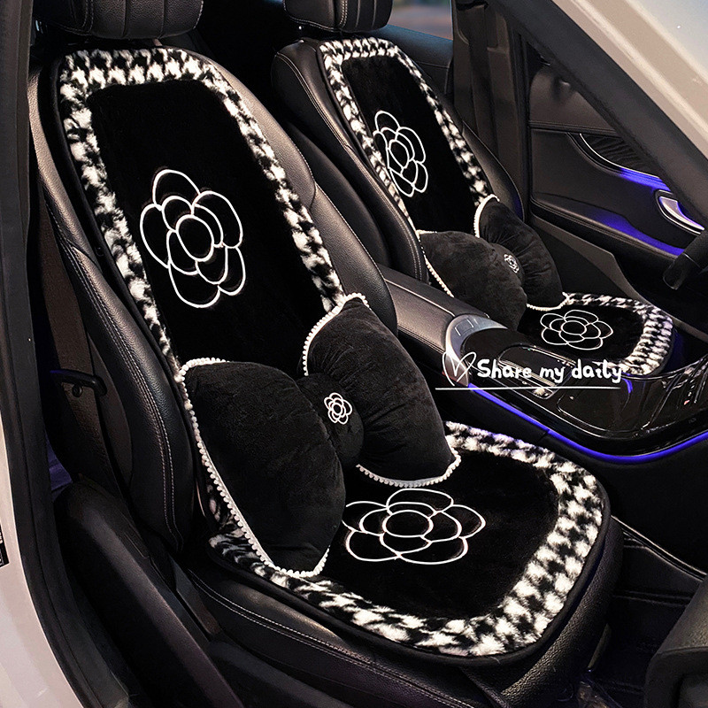 Car Cushion Autumn and Winter Fleece-lined Four Seasons Universal Car Plush Seat Cushion Camellia Winter Seat Heating Goddess lmBa