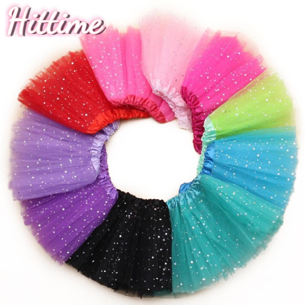 Hittime เด็กสาวเต้นรําสวมใส่เด็ก Shining Tutu Pettiskirt เด็ก Star เลื่อม 3 ชั้น Tulle เด็กวัยหัดเดินกระโปรงสําหรับ 3-8Y สาว H1T1
