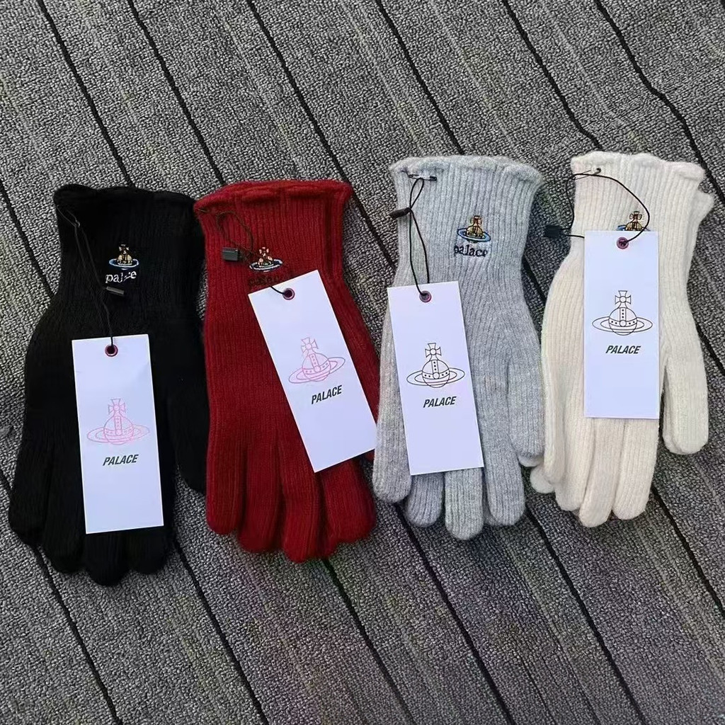 Vivienne Westwood สไตล์ใหม่ฤดูใบไม้ร่วงฤดูหนาว Saturn ถุงมือปักลูกไม้นุ่มขนสัตว์อุ่น