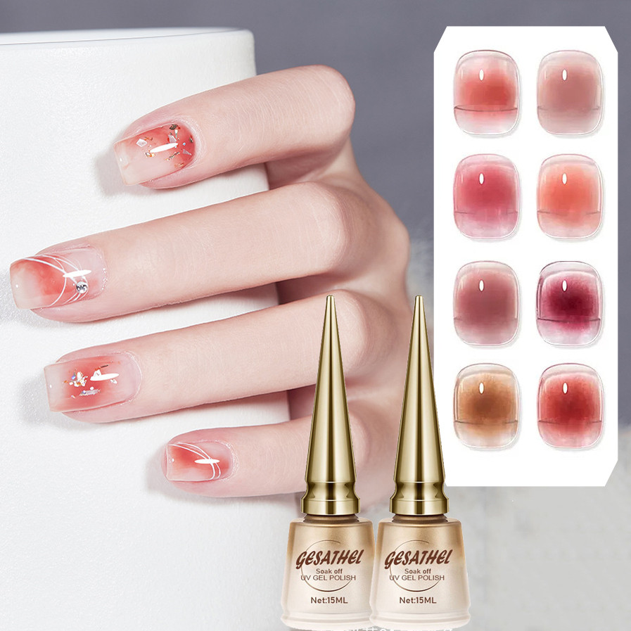 GESATHEL 8สีในฤดูใบไม้ผลิและฤดูร้อนยาทาเล็บเจลบลัชออนสีขาวสีเล็บใสยอดนิยมยาทาเล็บเจลสี 15 ml ทาเล็บ สีทาเล็บ เจล