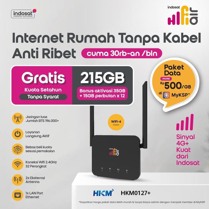 HKM0127+ Hifi Air Indosat Modem WiFi เราเตอร์ไร้สาย 4G CPE LTE ฟรี Quota 215GB
