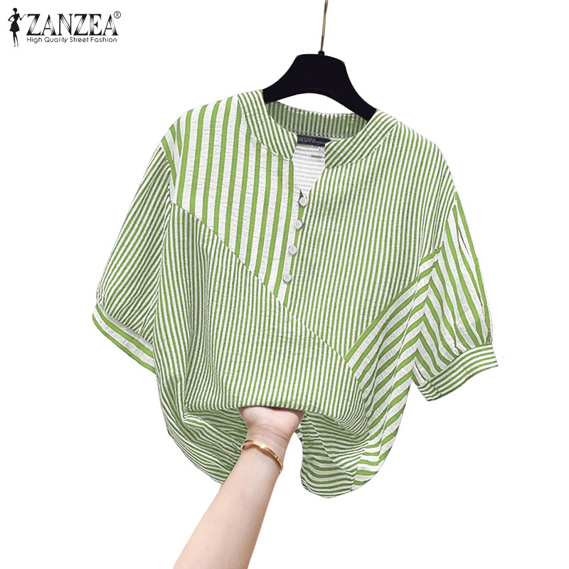 ZANZEA เสื้อเบลาส์เชือกรูดลายทางสไตล์เกาหลีสำหรับผู้หญิง