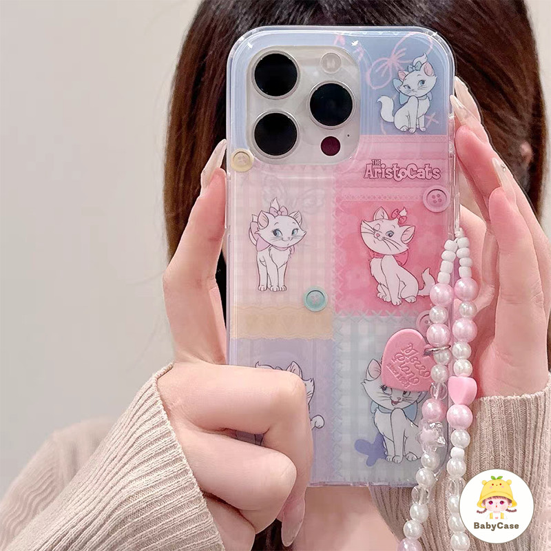 เคสไอโฟน 16 สำหรับ iPhone 11 13 15 16 12 14 Pro Max 16Plus 15Plus 14Plus กำไลข้อมือลายการ์ตูนแมวมารีสุดน่ารัก IMD