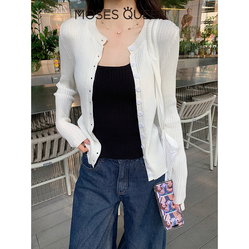 MOSESQUEEN เสื้อคาร์ดิแกนกระดุมแถวเดียว อเนกประสงค์ สำหรับทำงานและวันหยุด #62635-62636