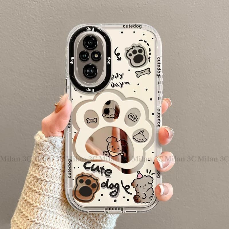 เคสป้องกันโทรศัพท์มือถือสำหรับ Honor 200 90 เคส Honor 200 Pro เคสกระจกเงา โทรศัพท์รูปกรงเล็บสุนัขรูปหัวใจ กันกระแทก เคสโทรศัพท์กระจกแต่งหน้าสำหรับเด็กผู้หญิงแบบนิ่ม