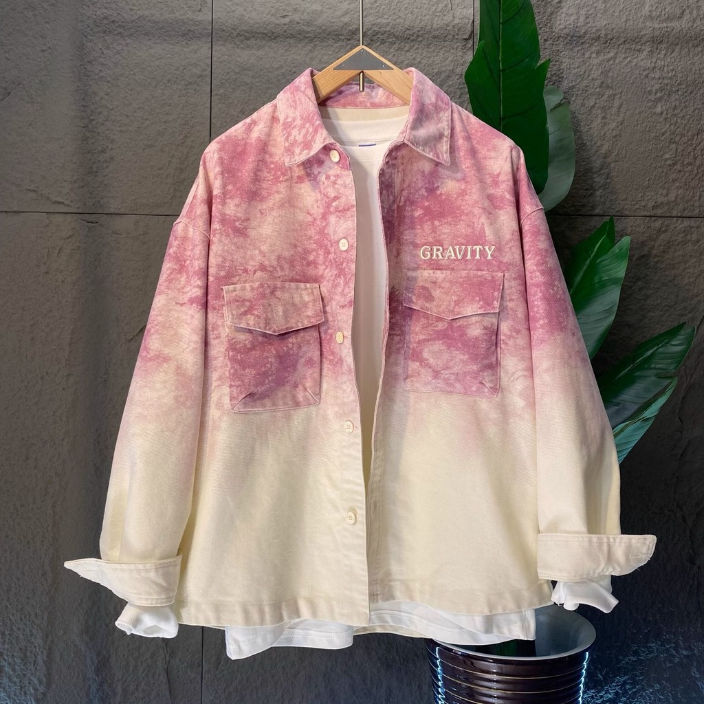 แฟชั่น Tie-Dye Gradient เสื้อฤดูใบไม้ร่วงหลวมผู้ชายสบายๆ All-Match เสื้อแขนยาว