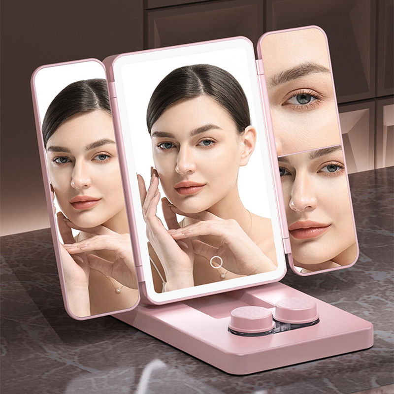 กระจกแต่งหน้า LED แบบพับได้พร้อมไฟกระจกเติมแสงอัจฉริยะกระจกแต่งหน้าแบบชาร์จไฟได้คอนแทคเลนส์น้ำยาทำคว