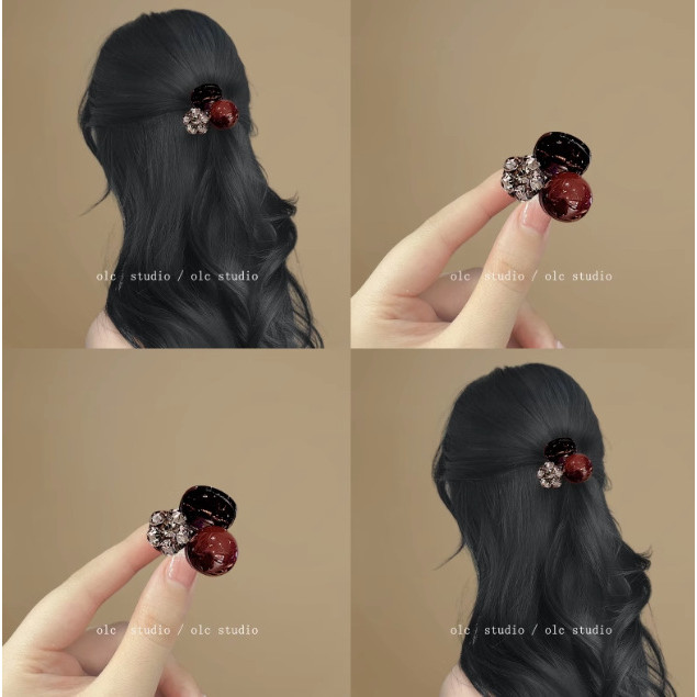 ใหม่สไตล์ลูกปัดสีแดงคว้าคลิปขนาดเล็กเรียบคลิปหน้าผากผมหักคลิปด้านบนคลิปผมผ้าโพกศีรษะ
