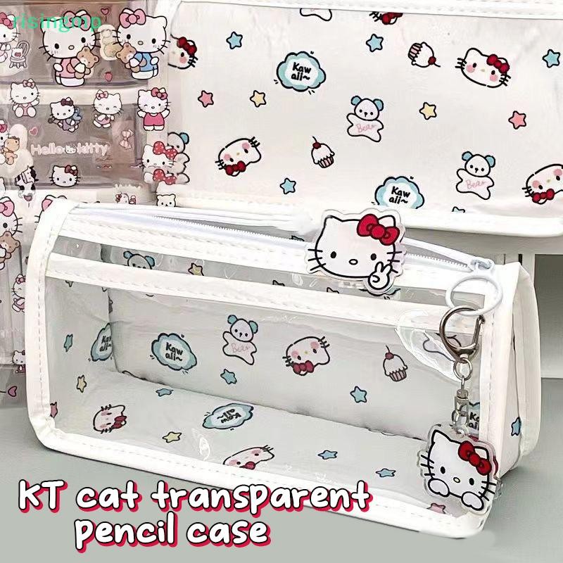 [risingmp] Kawaii โปร่งใส Hello Kitty ดินสอ Sanrio Pochacco ปากกากระเป๋าขนาดใหญ่ความจุ Capybara กระเป๋าเครื่องสําอางเครื่องเขียน Organizer