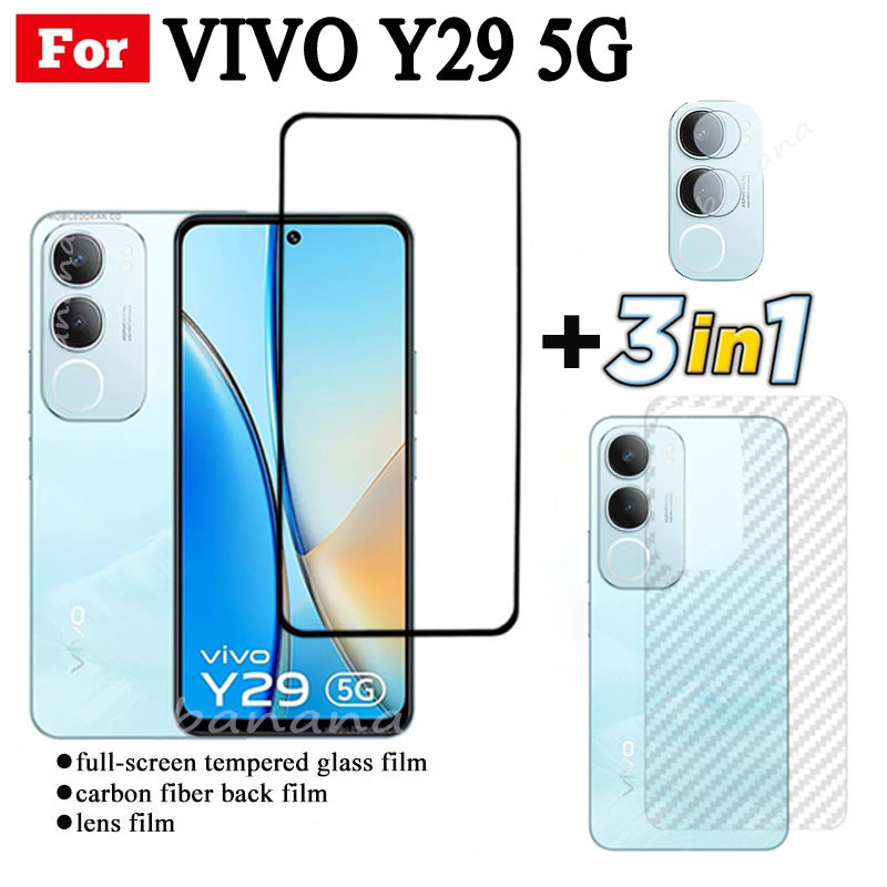 3 IN 1 Vivo Y29 5G ฟิล์มกระจกนิรภัยสําหรับ Vivo Y28 Y28S Y19S Y18 Y03T คลุมทั้งหมดป้องกันหน้าจอกระจก