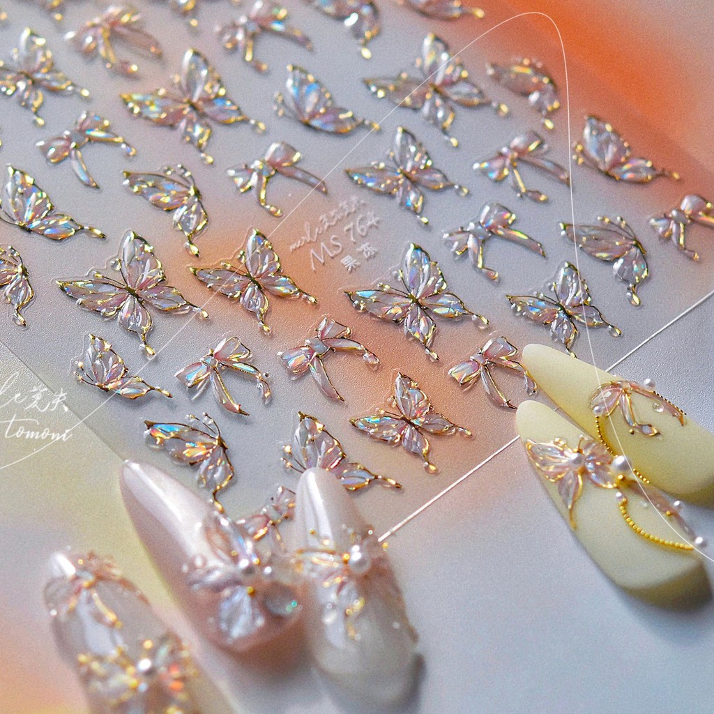 [Meow.sensei] Tomoni Jelly เล็บสติ๊กเกอร์ร่วมมือผีเสื้อสติกเกอร์1แพ็ค