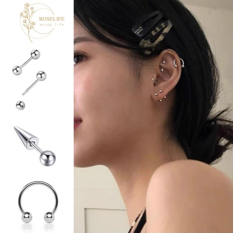 Roselife 1 PC Minimalist Cool สไตล์สแตนเลสสตีลขนาดเล็ก Pierced ต่างหูสตั๊ดสําหรับผู้หญิงผู้ชายแฟชั่น Unisex Hypoallergenic ทุกวันหู Studs เครื่องประดับ