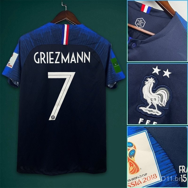 ฟุตบอลโลก 2018 แชมเปี้ยนฟุตบอลฝรั่งเศส No.7 GRIEZMANN Retro Shirt No. เสื้อแข่ง MBAPP IS 10 LFXA