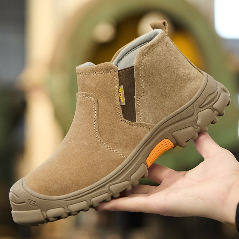 รองเท้าป้องกันแรงงานสำหรับผู้ชาย ช่างเชื่อม หมวกหัวเหล็ก น้ำหนักเบา รองเท้าทำงานหนังวัวไซต์ก่อสร้าง ทนต่อการสึกหรอ