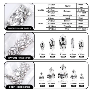 Qiao 50 ชิ้นผสมรูปร่างแก้วคริสตัล Rhinestone Claw Flatback กาวใสบน/Sew บนหินงานแต่งงาน DIY อุปกรณ์เสริม