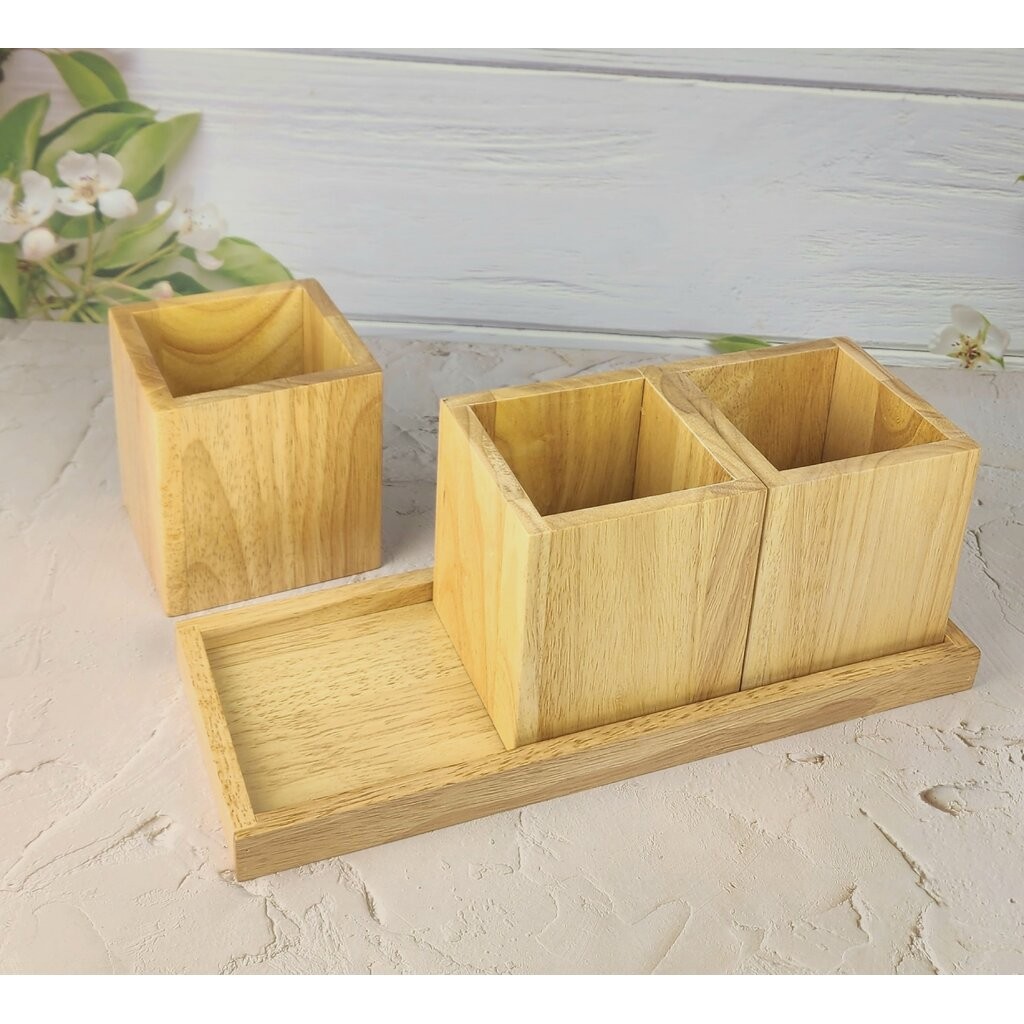 MINIWOOD ชุดกล่องหลอด ขุดกล่องบิล กระติกไม้ 3ใบชุด CANISTER SET