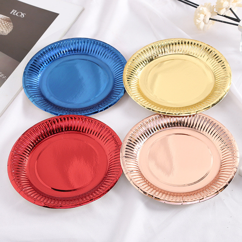 Cross-border 23cm Gold Silver Paper Plate Disposable party Supplies Paper Plate party Dinner Plate C