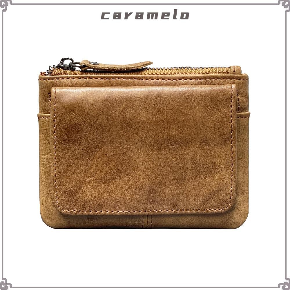 กระเป๋าใส่เหรียญ CARAMELO, Multi Card Seat กระเป๋าสตางค์ RFID หนังแท้, Retro Slim Mini Card Holder Men