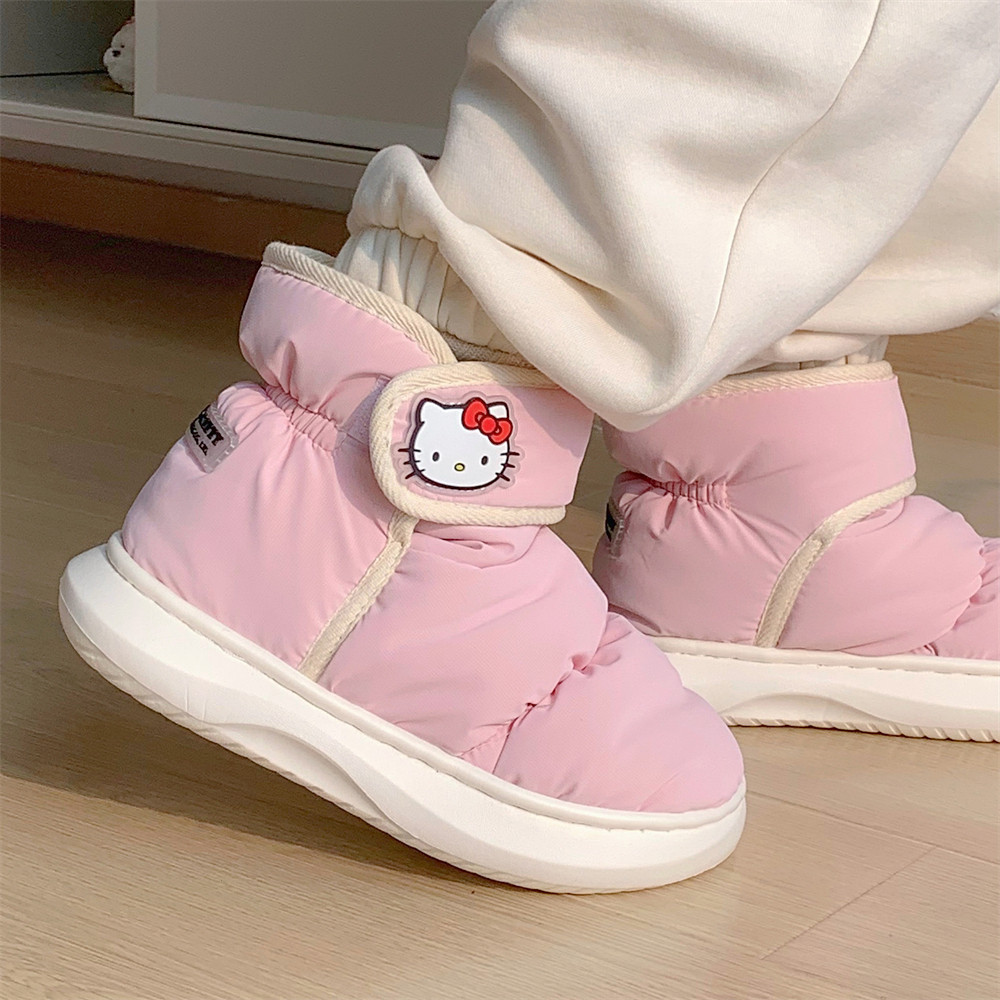 Xitiao Sanrio Hello Kitty การจับคู่สีสร้างสรรค์ Velcro รองเท้าผ้าฝ้ายขนมปังกันน้ําให้ความอบอุ่นผู้หญิง - รูปที่ 5