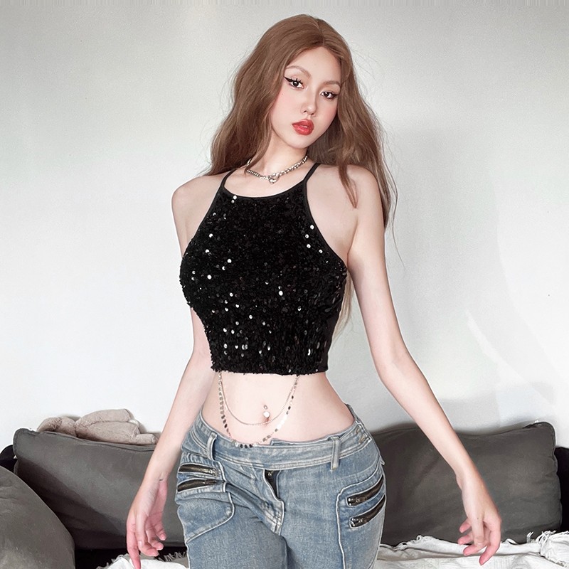 Kliou Elegant Casual Vest Halter Off แขน Skinny Frenulum Backless อเนกประสงค์อาวุโสออกแบบแฟชั่น Hot Chick 2024 Summertime Lady Hot ใหม่