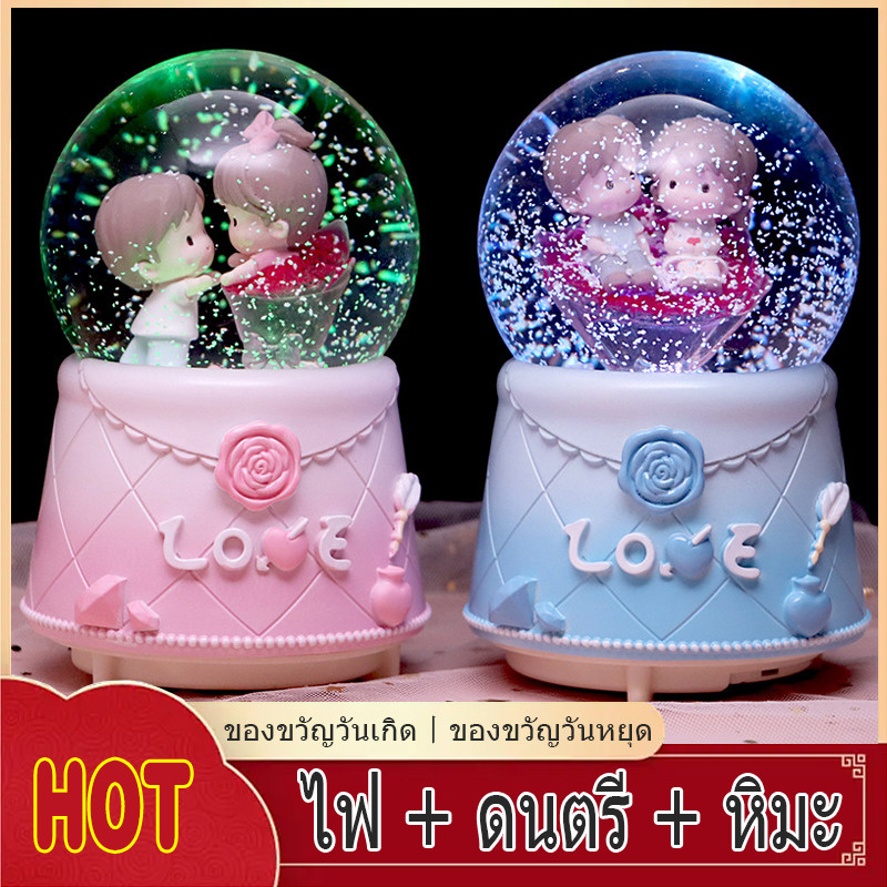 True Love Rose Rose Couple Crystal Ball Music Box ของขวัญวันวาเลนไทน์แสนโรแมนติกมอบของขวัญวันเกิดของแฟนสาวให้ตกแต่งเล็ก ๆ