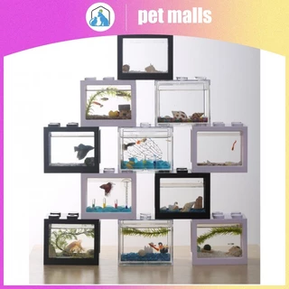 PET MALLS ตู้ปลาขนาดเล็กอะคริลิคใสสร้างบล็อกถังปลาทองตู้ปลาทองตู้ปลาทอง