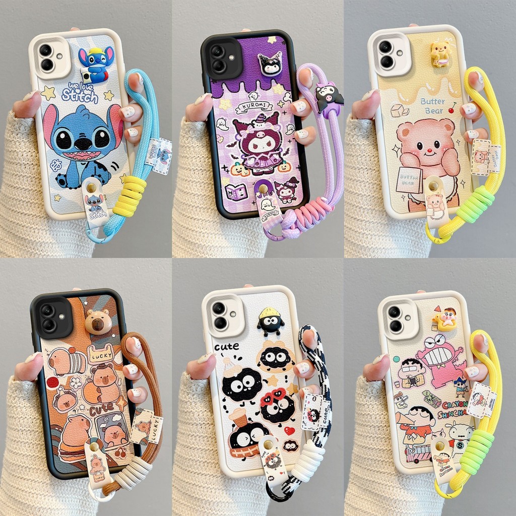 เคส SAMSUNG A06 A05 A04 หนังการ์ตูนปักหมุดเชือกโทรศัพท์กรณี