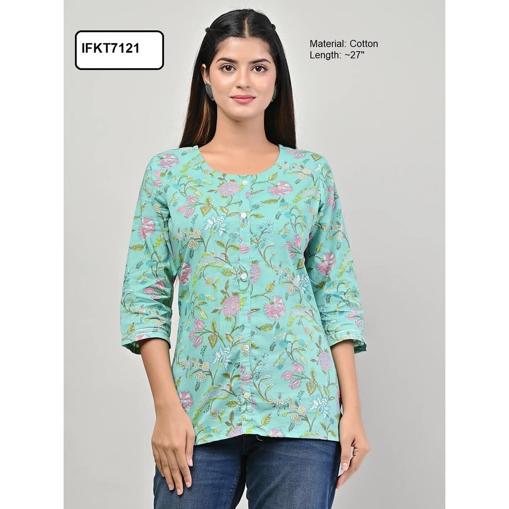 [Size S] เสื้อ Kurti แบบสั้นสําหรับสุภาพสตรีผ้าฝ้ายแท้ (เสื้อสั้น) - Swasti