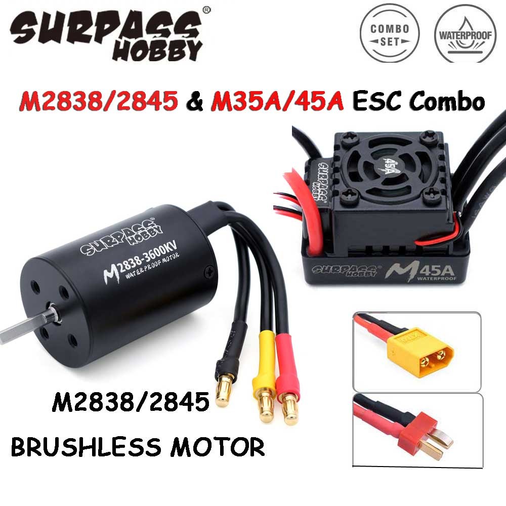 Surpass Hobby M2838 M2845 Combo กันน้ํามอเตอร์ไร้แปรง w/ M35A M45A ESC สําหรับ Wtloys 1/12 Remo 1/14