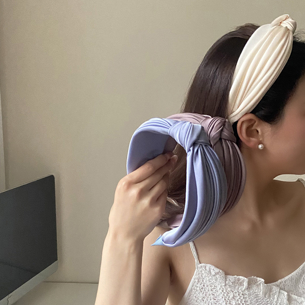 แฟชั่น стильใหม่ สีทึบ ผูกปม แถบคาดศีรษะ ผ้าซาติน ออกแบบเฉพาะ เครื่องประดับผมผู้หญิง
