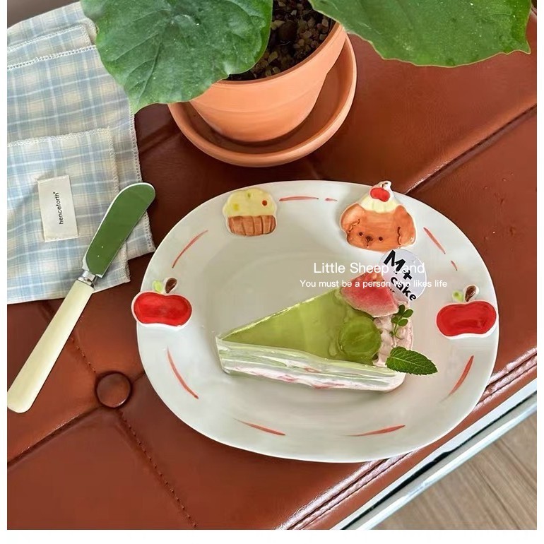 จานเซรามิก จานขนมหวาน insสุนัขแอปเปิ้ล🍎3d