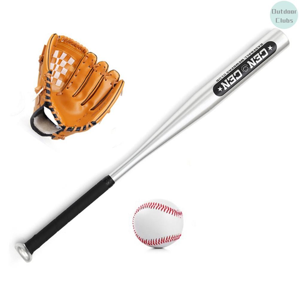 [สโมสรกลางแจ้ง] ชุดลูกเบสบอล อุปกรณ์ครบชุด: ไม้เบสบอลอลูมิเนียม 25 นิ้ว, ถุงมือพีวีซี, และลูกบอล