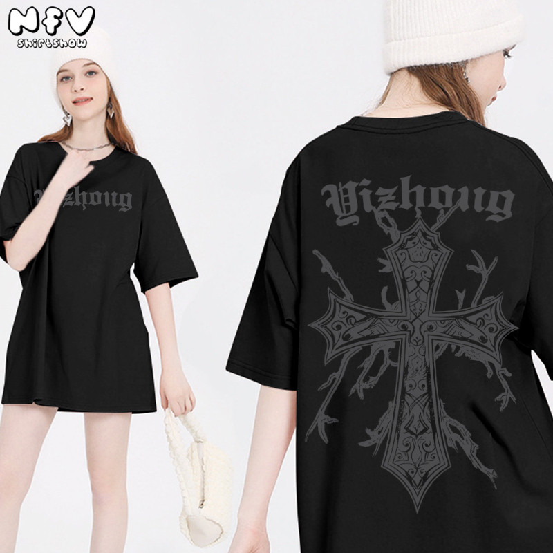NFV เสื้อยืดคอกลมแขนสั้น oversize สวมใส่สบาย ลายสกรีนตัวการ์ตูนเท่ๆปนน่ารัก ผ้าฝ้าย ใส่สบาย YG866