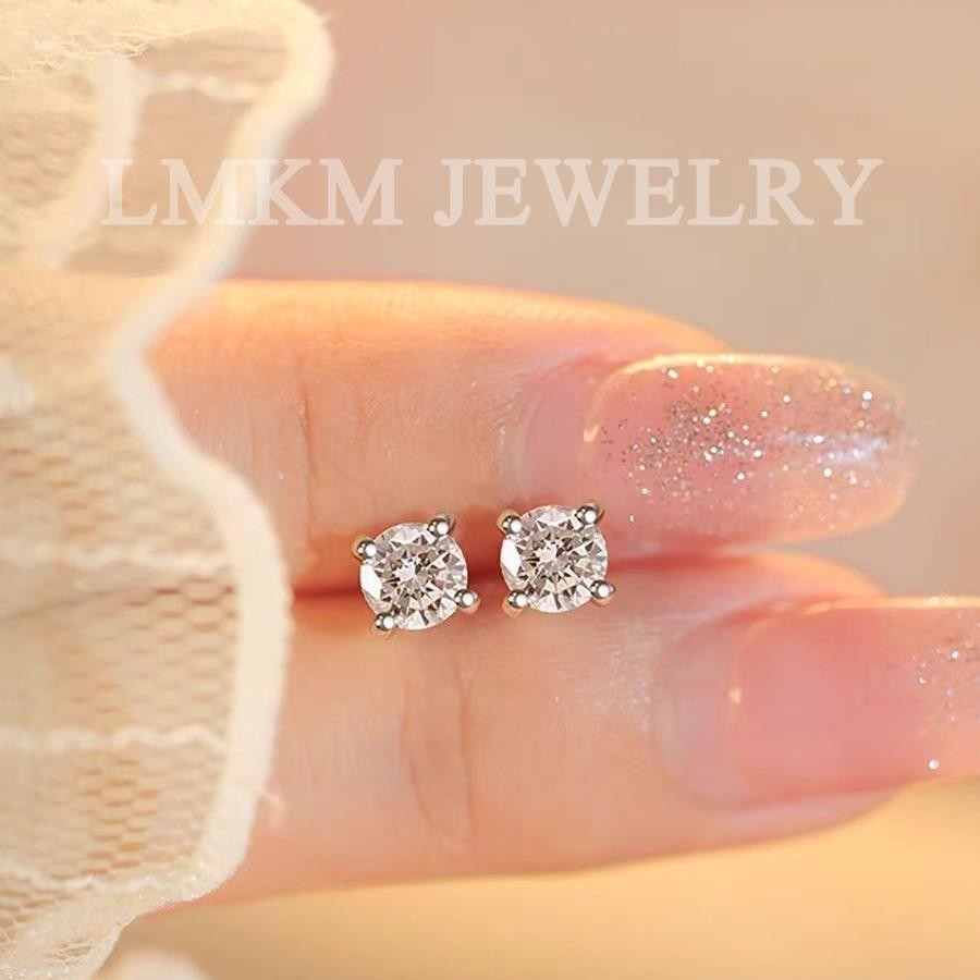 （ส่งจากไทย）ต่างหูเพชรเม็ดเดี่ยว 50mm ต่างหูเงินแท้s925 Moissanite จิ๋ว ชุบทองคำขาว (JXH-79-EQ-YS)-LMKM